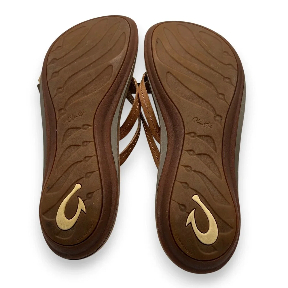 OluKai Upena Tan Leather Multi Strap Sandals Womens 10 EUR 40 Flip Flops 20288